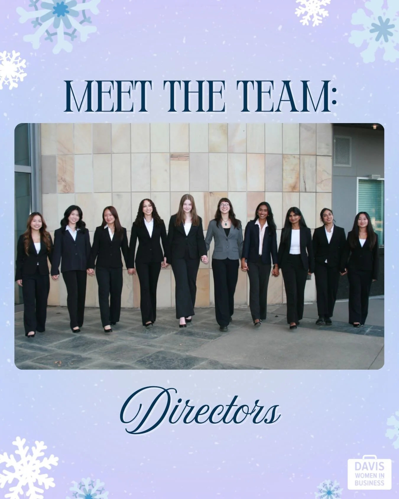 Meet our 2025-2026 Director Team! 💌

The Director team is composed of eleven directors who oversee different functions of DWIB. From outreach to professional development to finance to marketing and much more, these directors form the backbone of DWI
