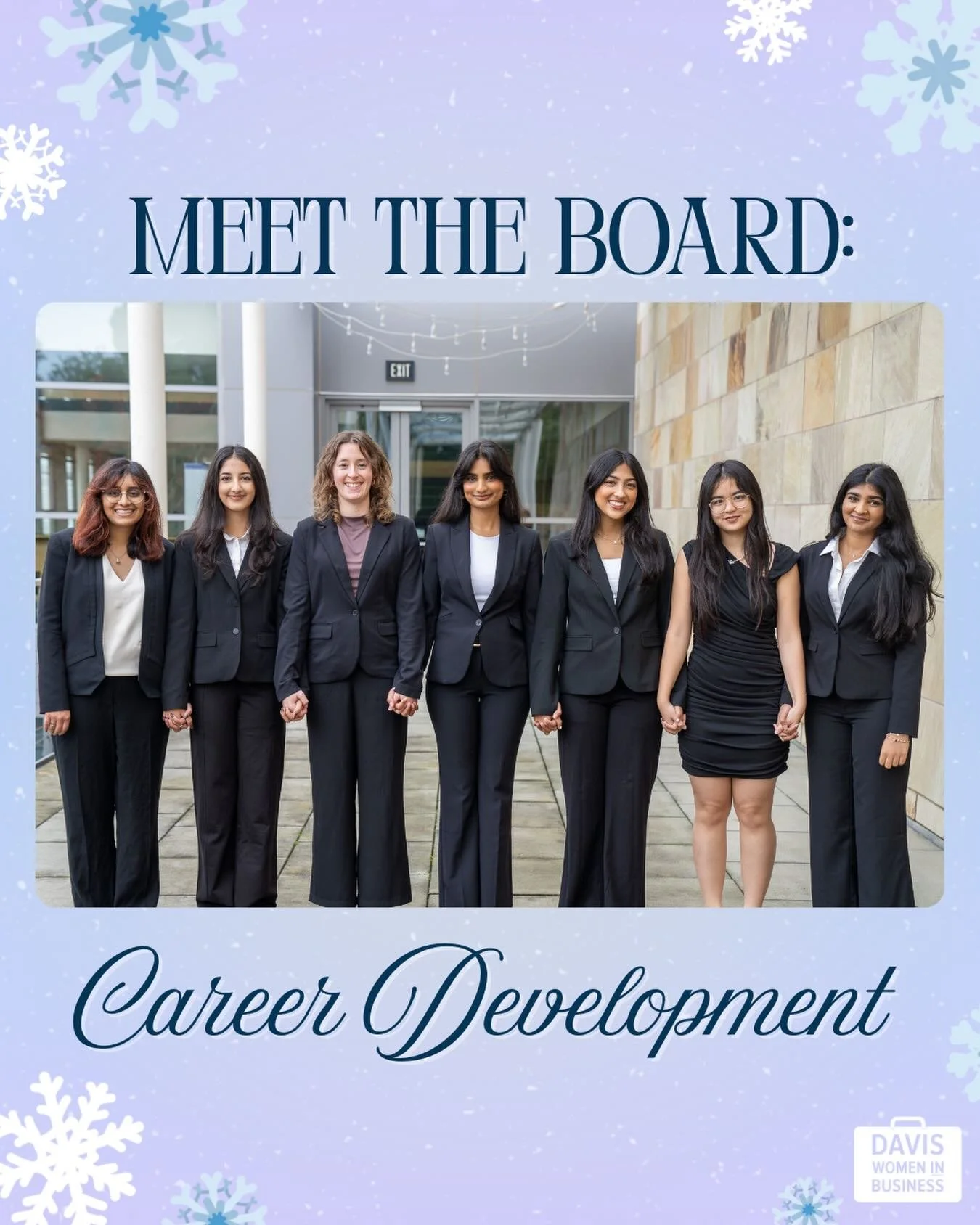 Meet our 2025-2026 Career Development board! 💼

The Career Development board plans and executes events geared toward career skills and professional development, including workshops, mentoring sessions, mock interviews, and more. 

📸 From left to ri