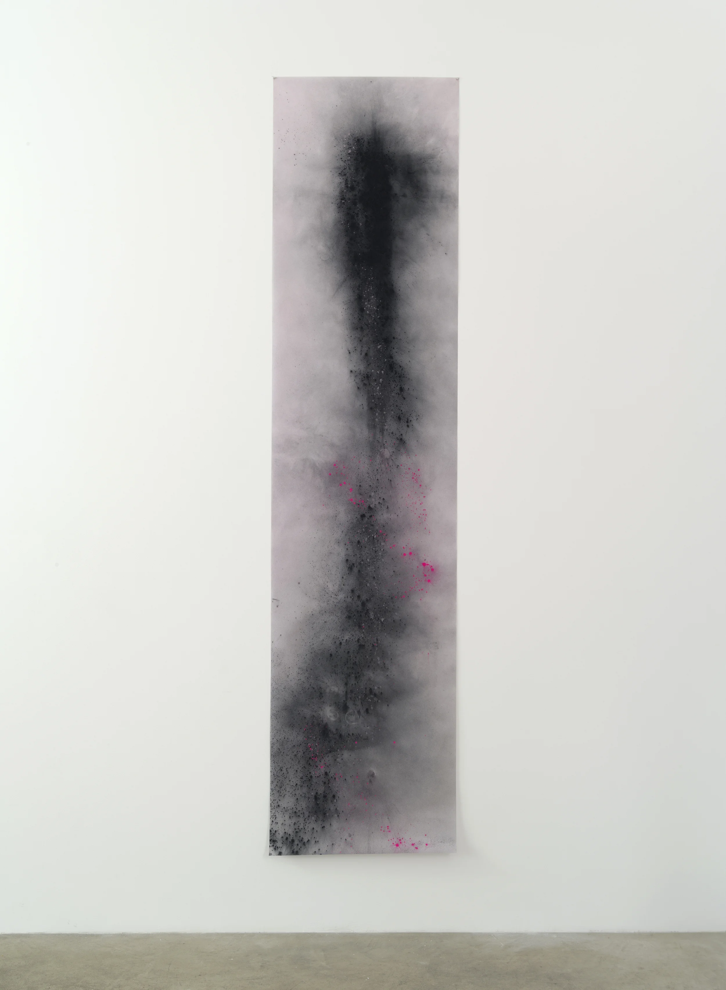 When Everything was Beautiful and Nothing Hurt , 2014, gun powder, thermochromic pigment and beet-dyed pigment on vellum 100 x 24 in / 254 x 61 cm