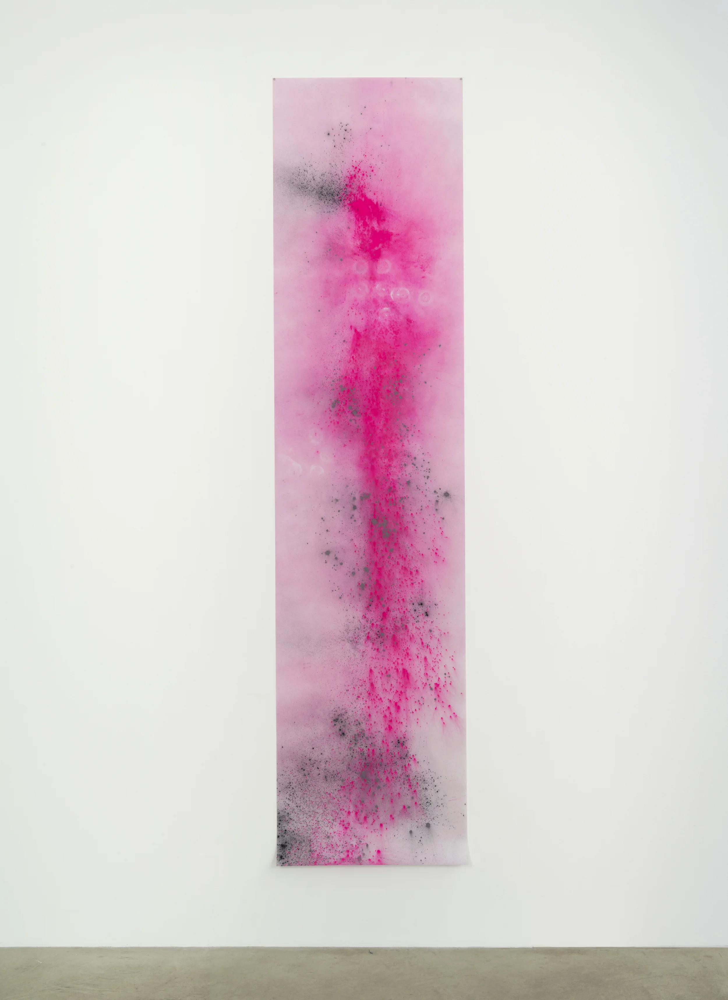 Agra at Dusk , 2014, gun powder, thermochromic pigment and beet-dyed pigment on vellum, 100 x 24 in / 254 x 61 cm