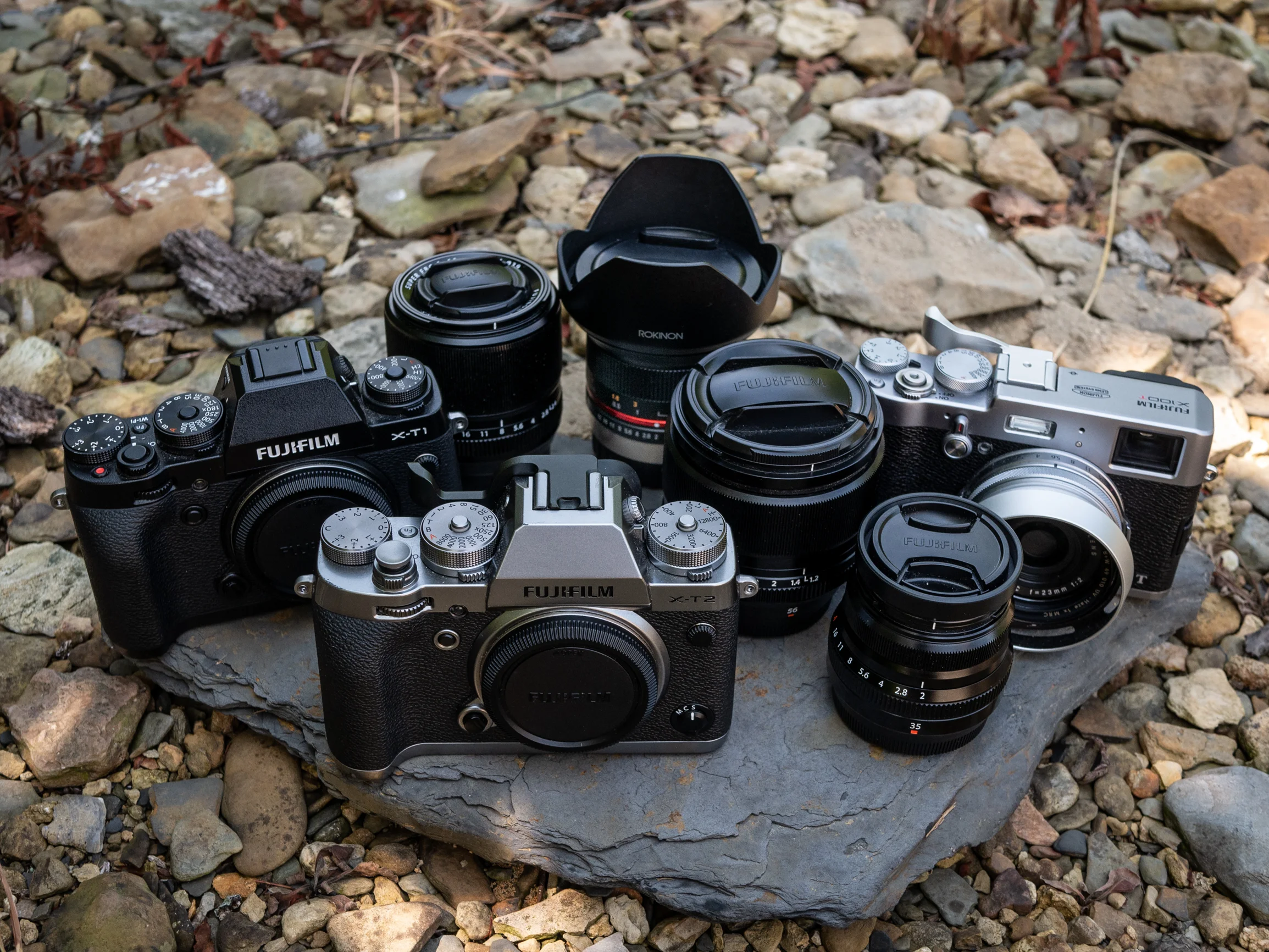 My camera family. Three bodies and four lenses.