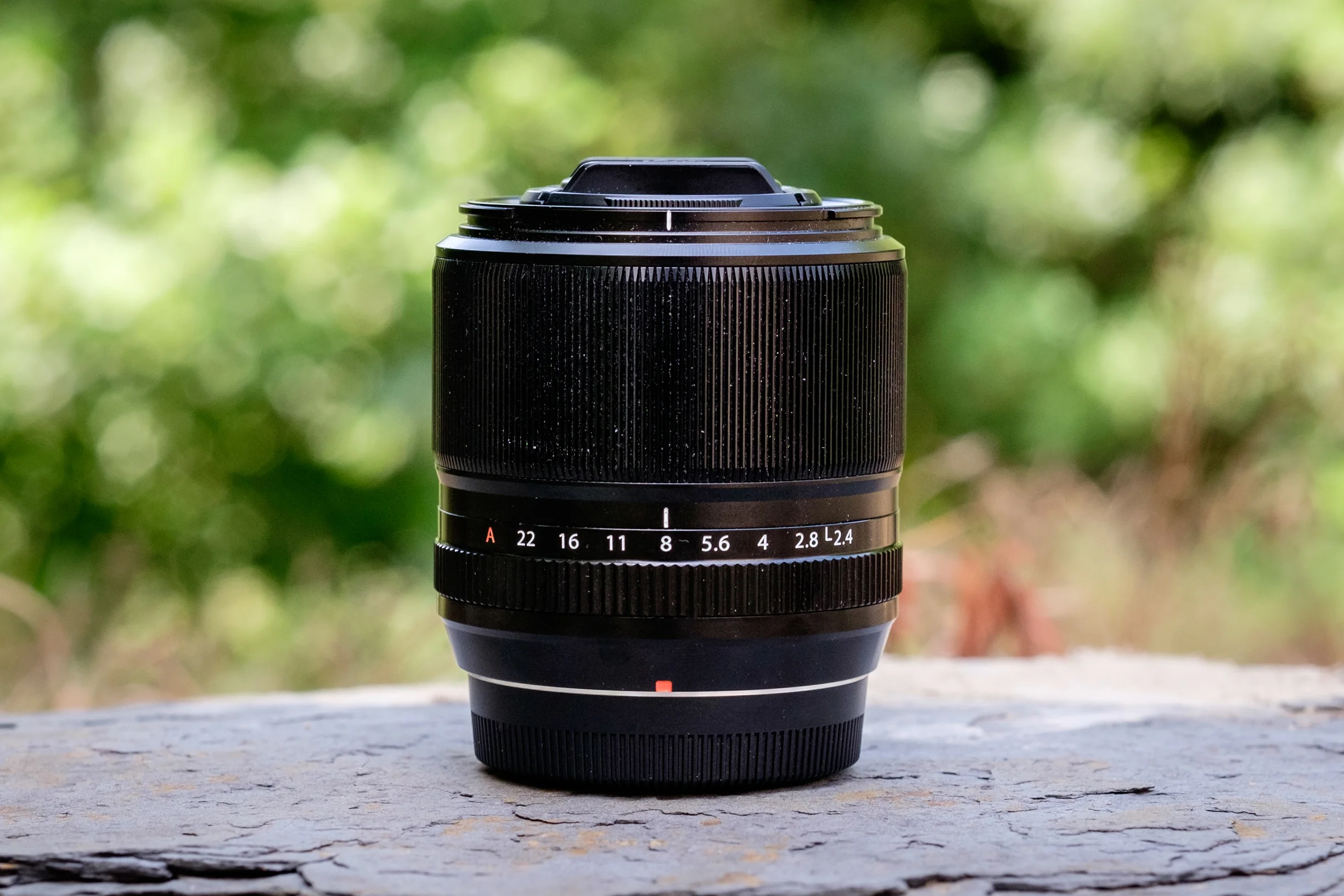 This is the Fuji 60mm f/2.4 macro lens. I love how small it is and it lets me get super close to whatever subject I'm shooting. It's a fantastically sharp lens.