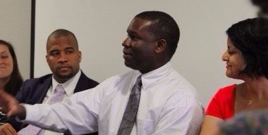 Sanford Johnson (second from right) encouraged our fellows to think about long-term careers as educators and advocates for under-resourced communities.