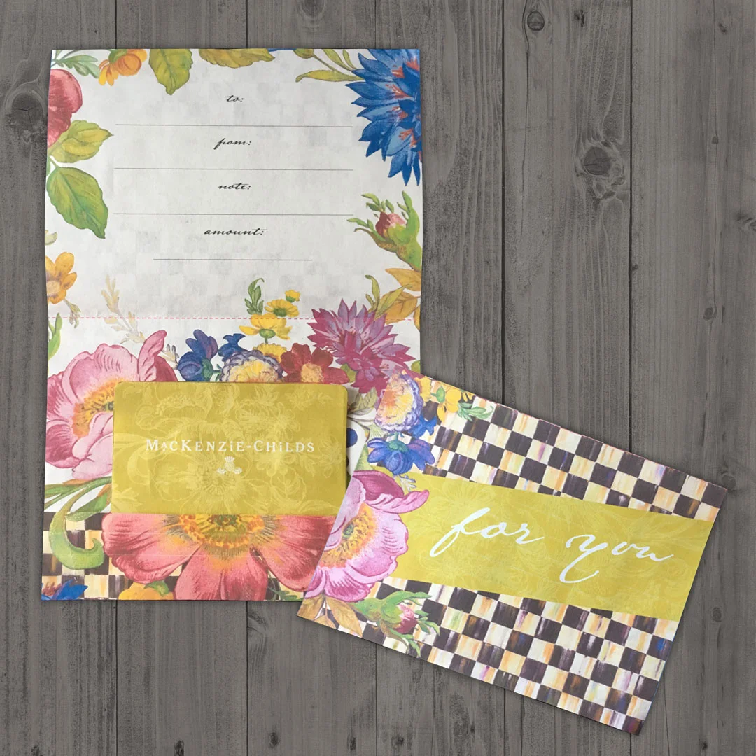 Gift card and holder for MacKenzie-Childs.