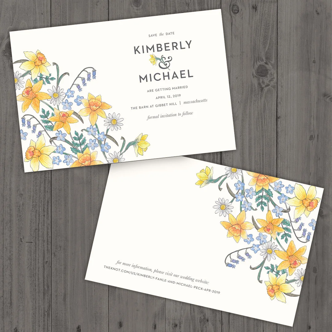 Save the Date featuring hand-painted flowers.