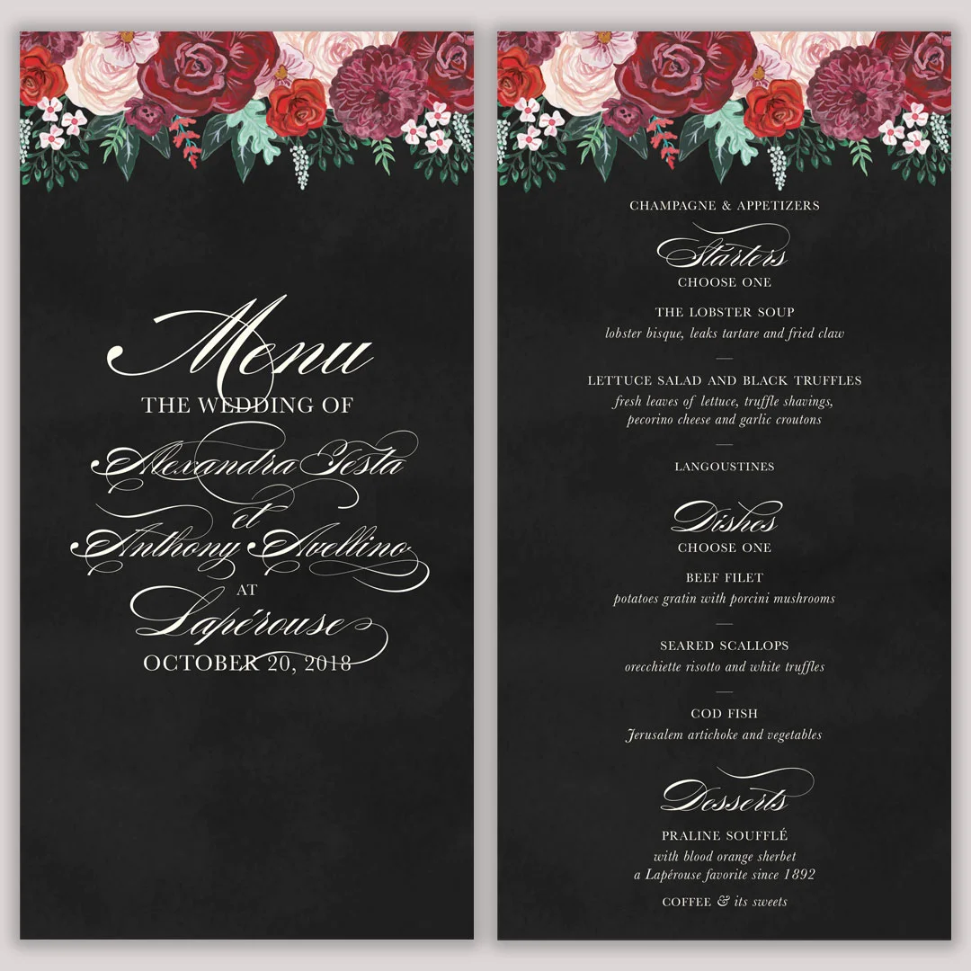Menu for a luxe French wedding.