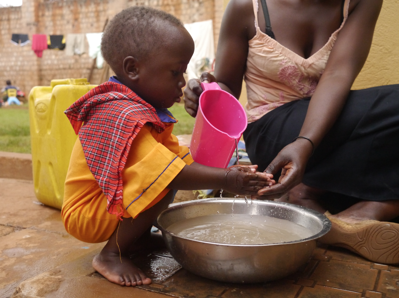 Post-lunch hand washing.