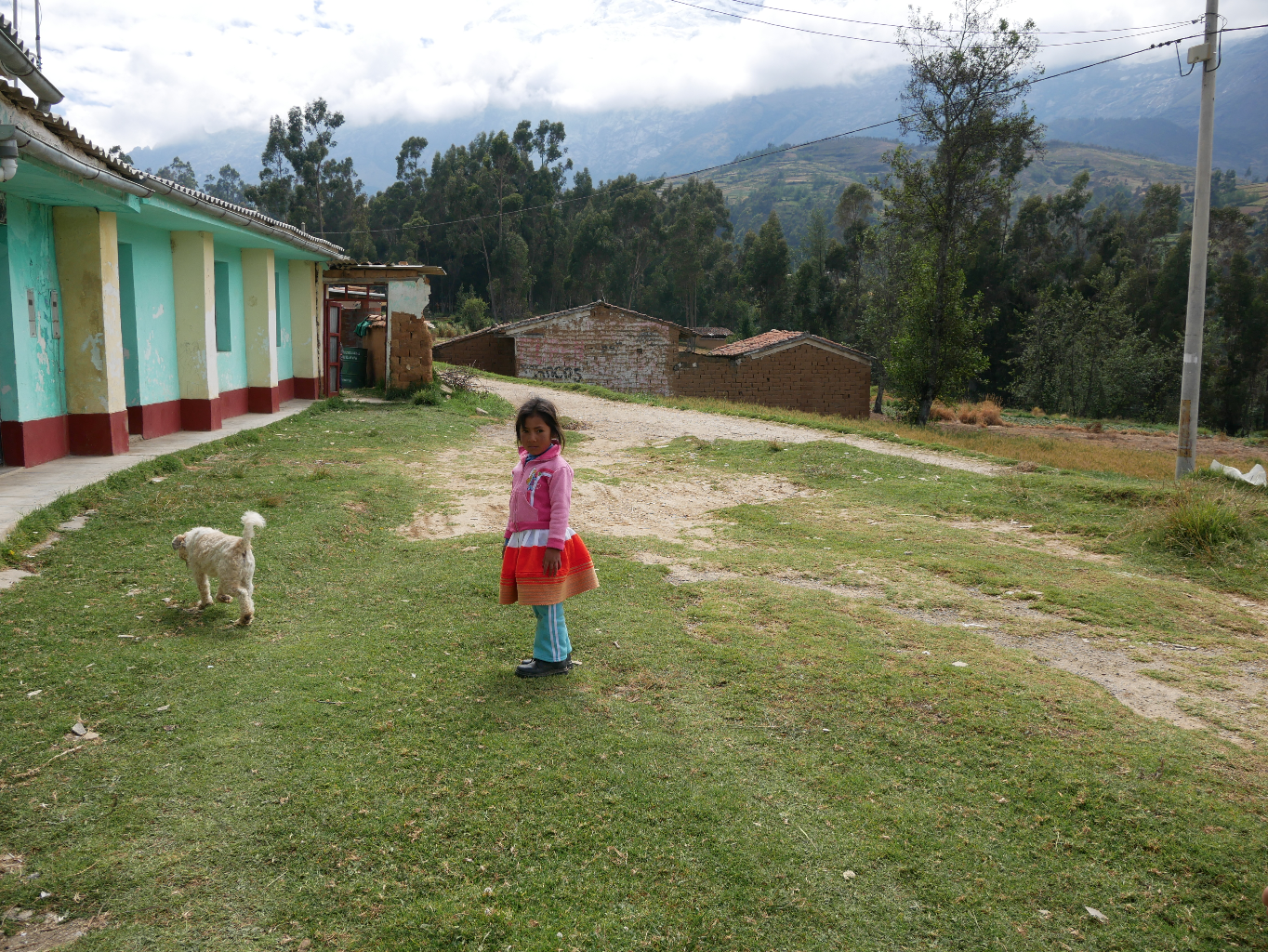 Arriving at school to use the tablets with the second tallest mountain in the southern hemisphere in the background. The school itself is 11,000 feet above sea level.