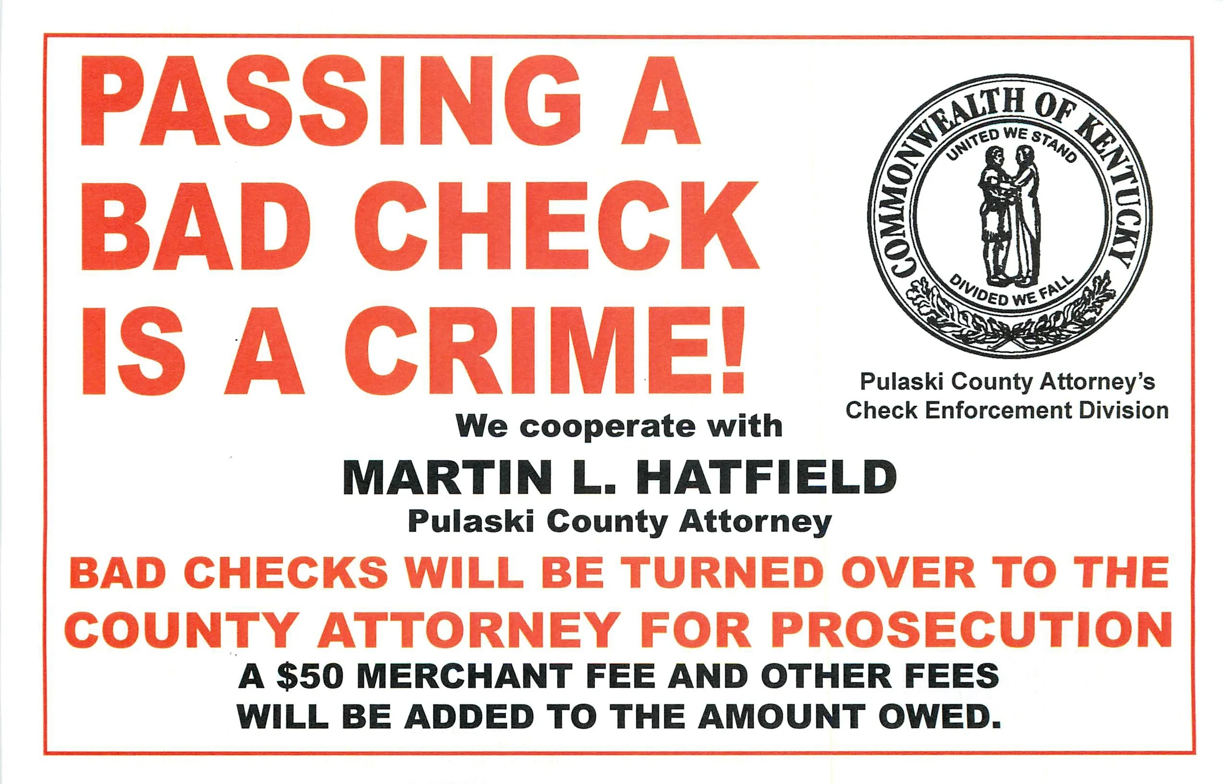 Cold Check Enforcement — Pulaski County Attorney's Office