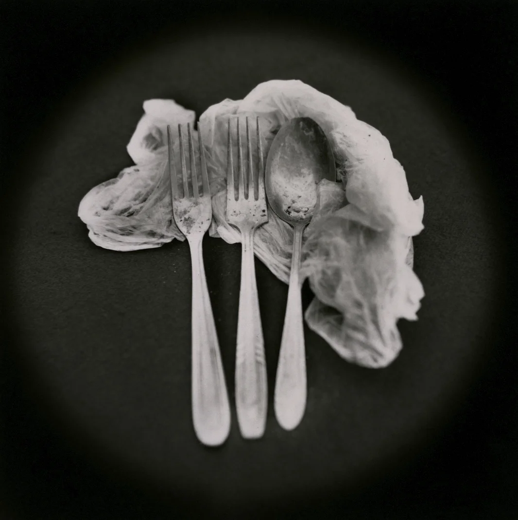 The Lost Steps (Chemical test to identify cocaine chlorohydrate produced in a clandestine laboratory) Toned gelatin silver print. 16 x 16 in. 