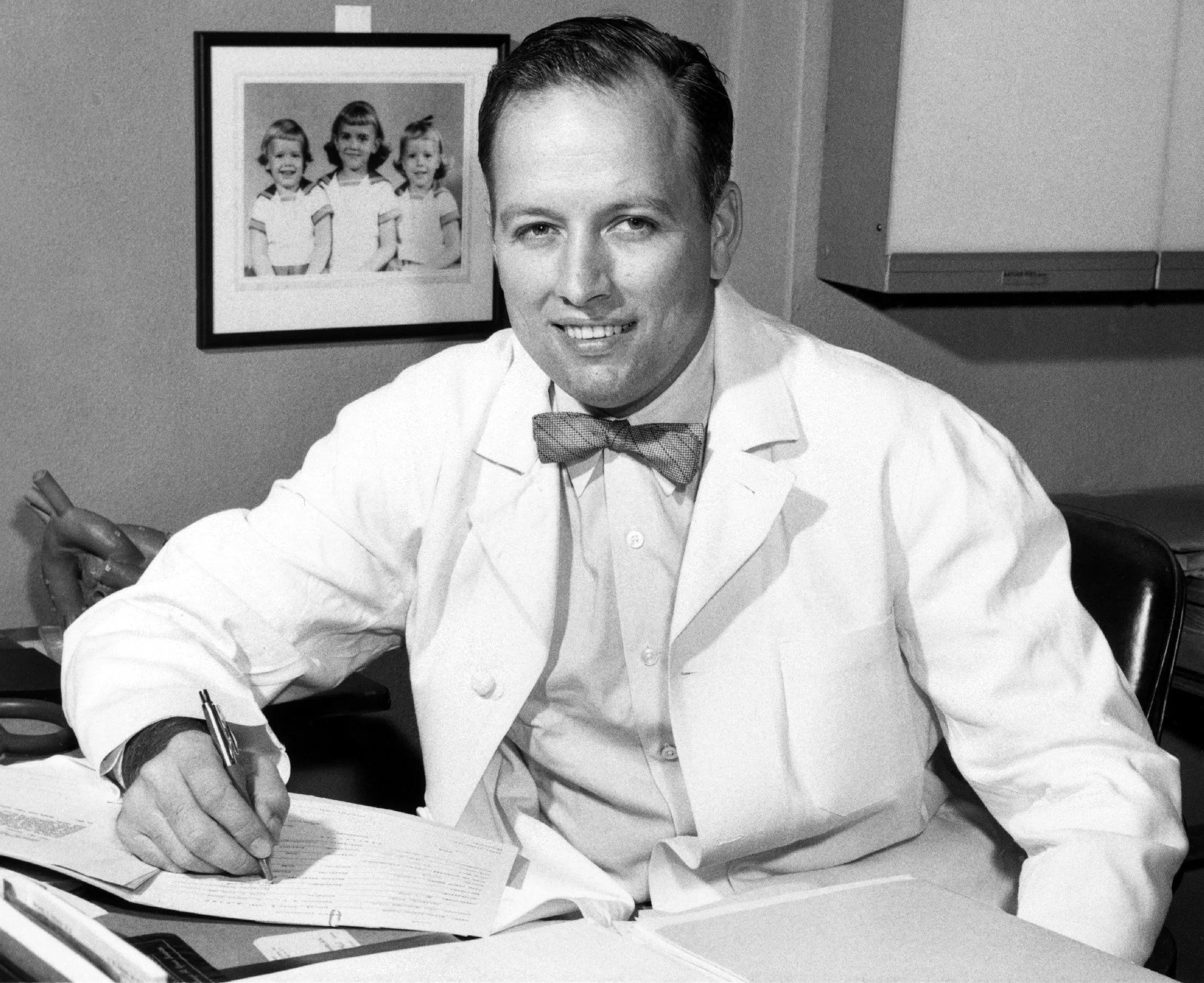 Dr. Cooley making a fashion statement in his office at Baylor, late 1950s. 