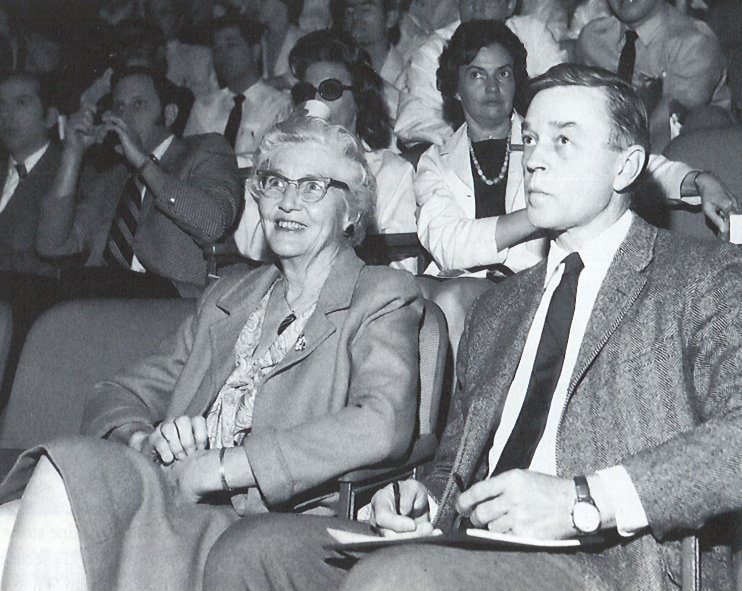 Dr. Helen Taussig and Dr. Dan McNamara at the Texas Heart Institute in March 1970. Dr. Taussig was attending a conference at THI. 