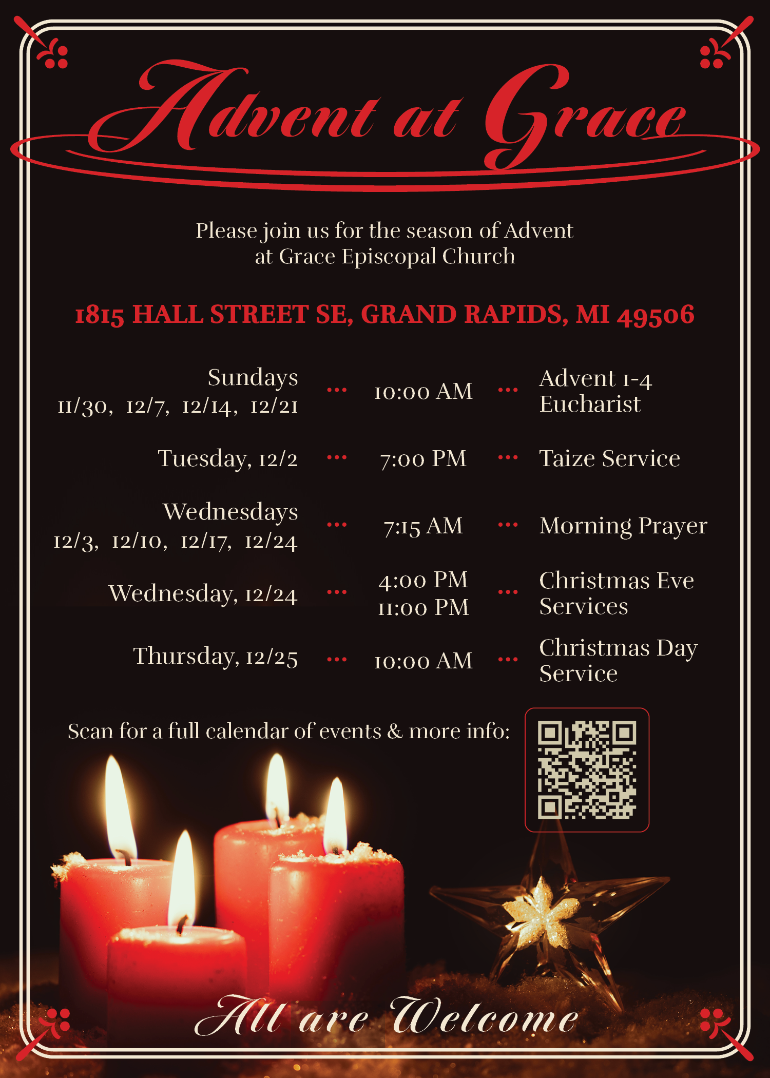 Advent 2025 Church Service List for Grace Episcopal Church in Grand Rapids, Michigan