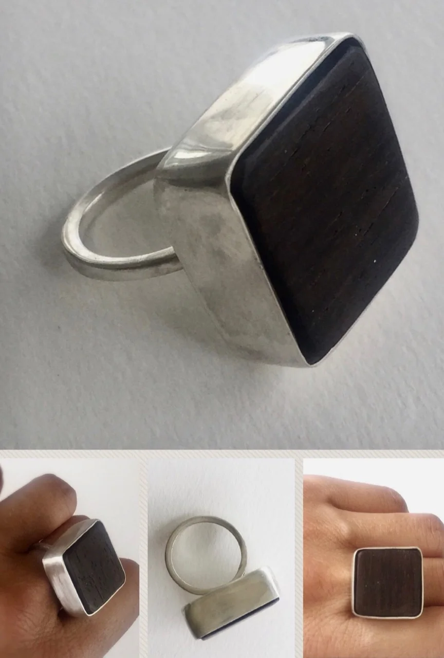 Raw wood and Silver Ring