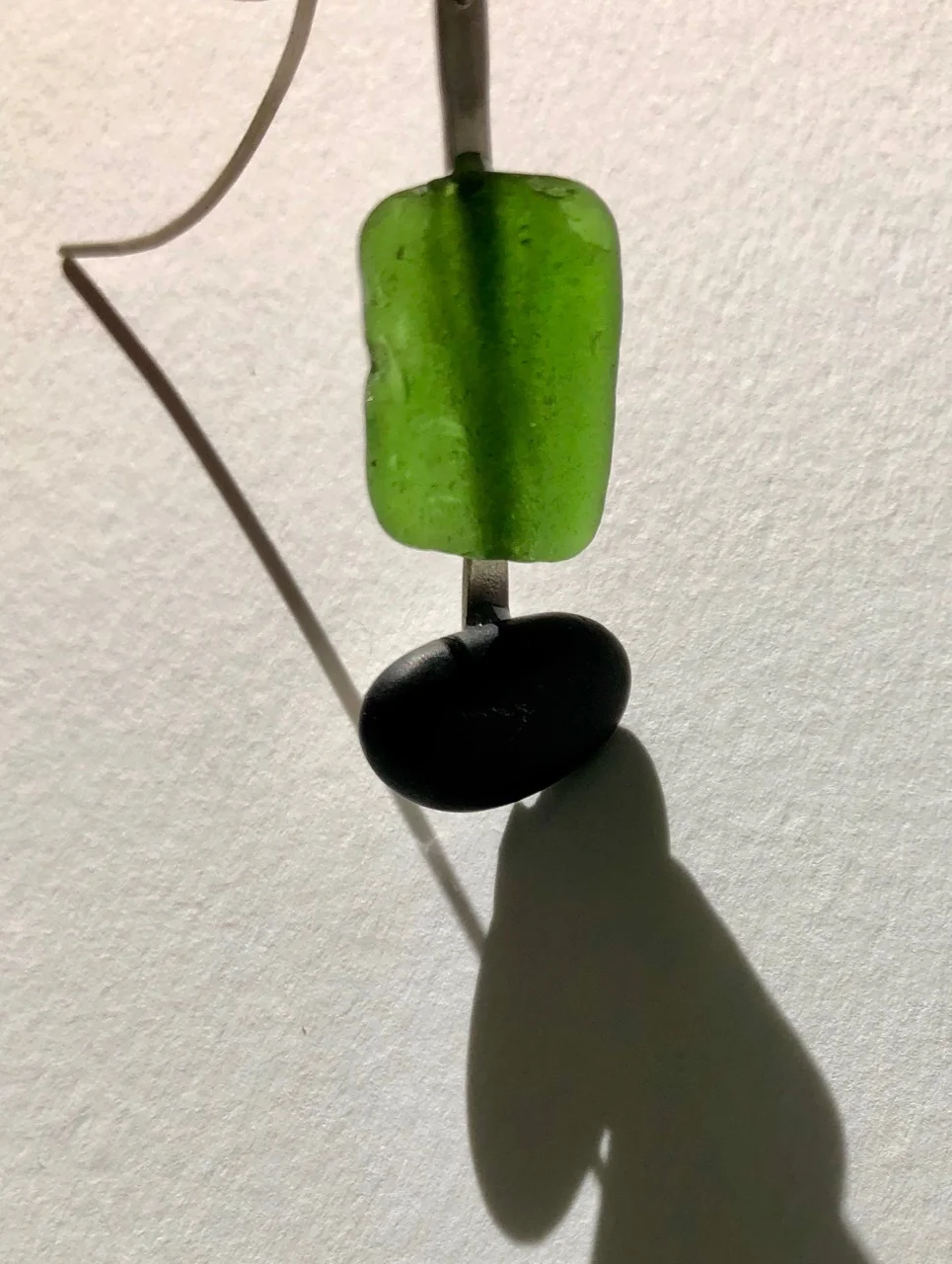 Sea glass, sea pebbles and silver earrings