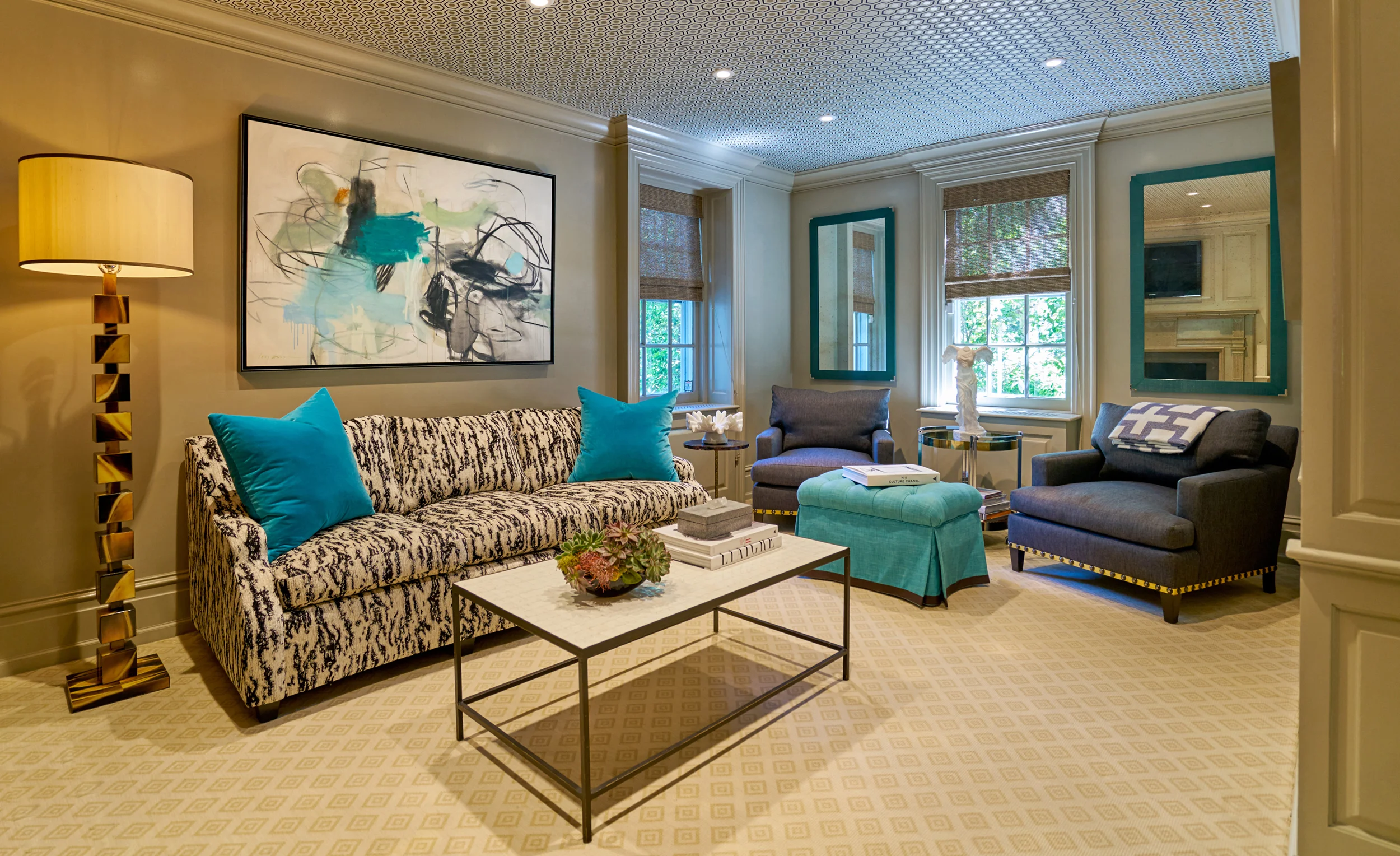 Eclectic mixture of art and fabrics.