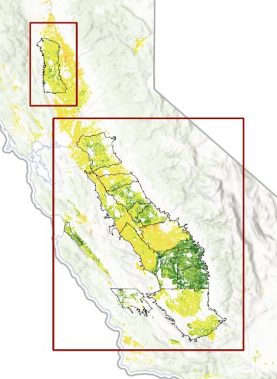 Modeled suitability for agrovoltaics in central California
