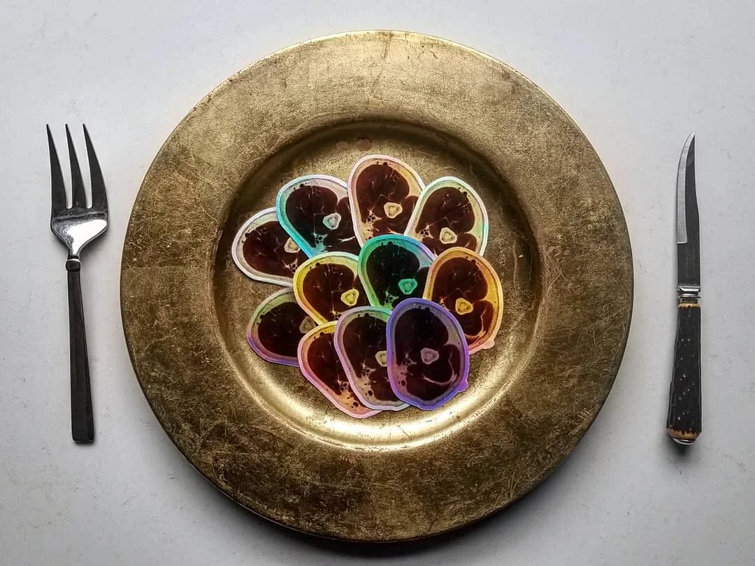 SOLD OUT! thank you!!! 🥩 Hungry for some more stickies? 🥩

My holographic arm "steaks" are live! The feature my digital painting of an transverse view of an upper left arm and are VERY shiny. Perfect for the lefty or magpie in your life. 