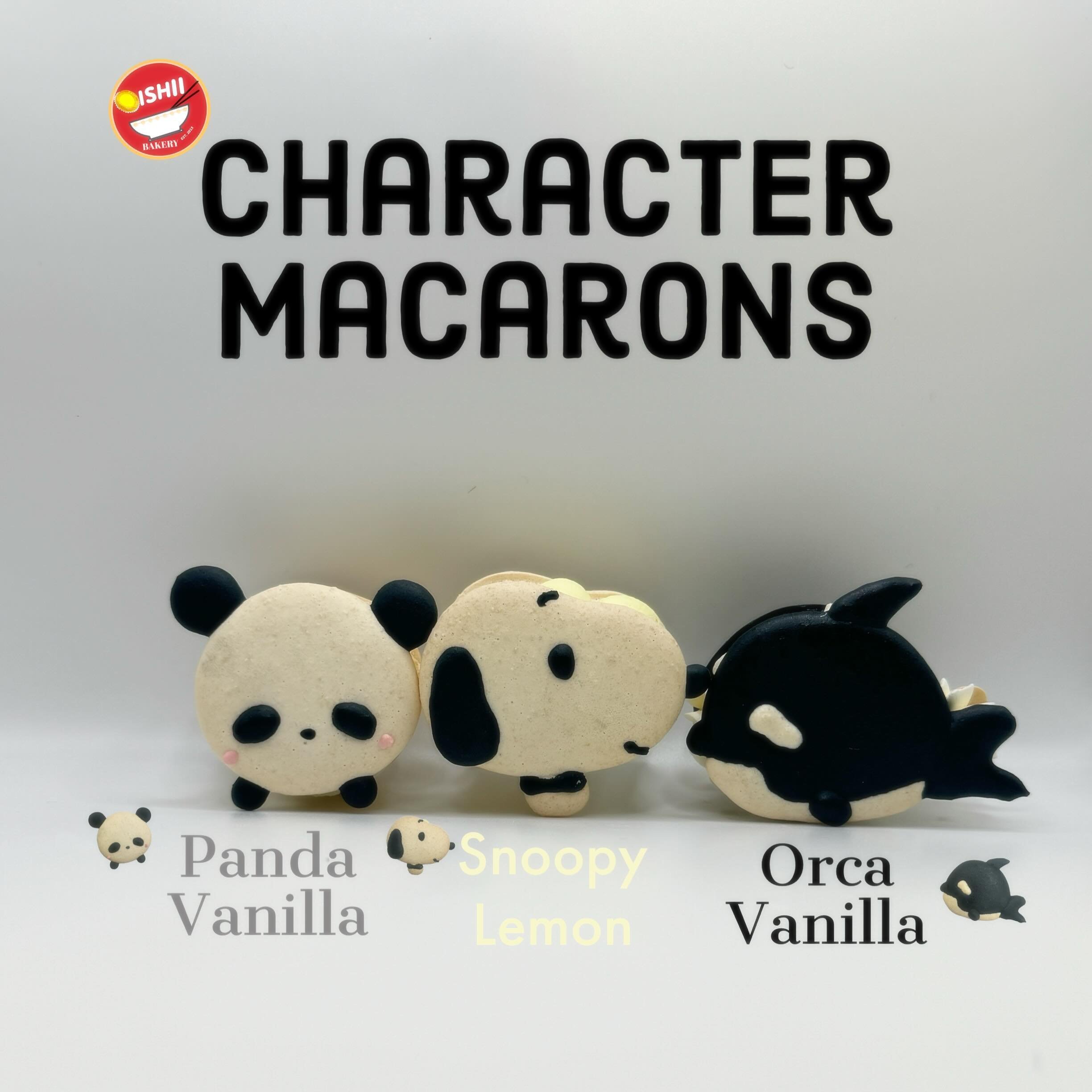 New character macarons! Lately, lemon is my favorite flavor&hellip; how about you? Did you know that all of our macarons are gluten free? #snoopy #panda #orca #charactermacarons  #glutenfreedessert