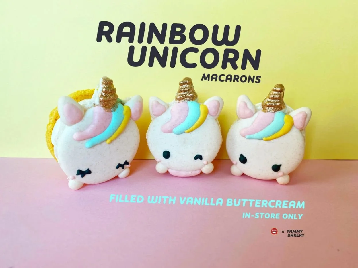 Colorful character macarons baked by Oishii