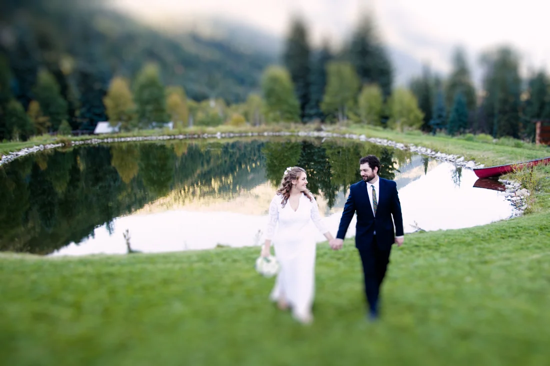 Bride and Groom Portrait by the Pond © Kate Donaldson Photography