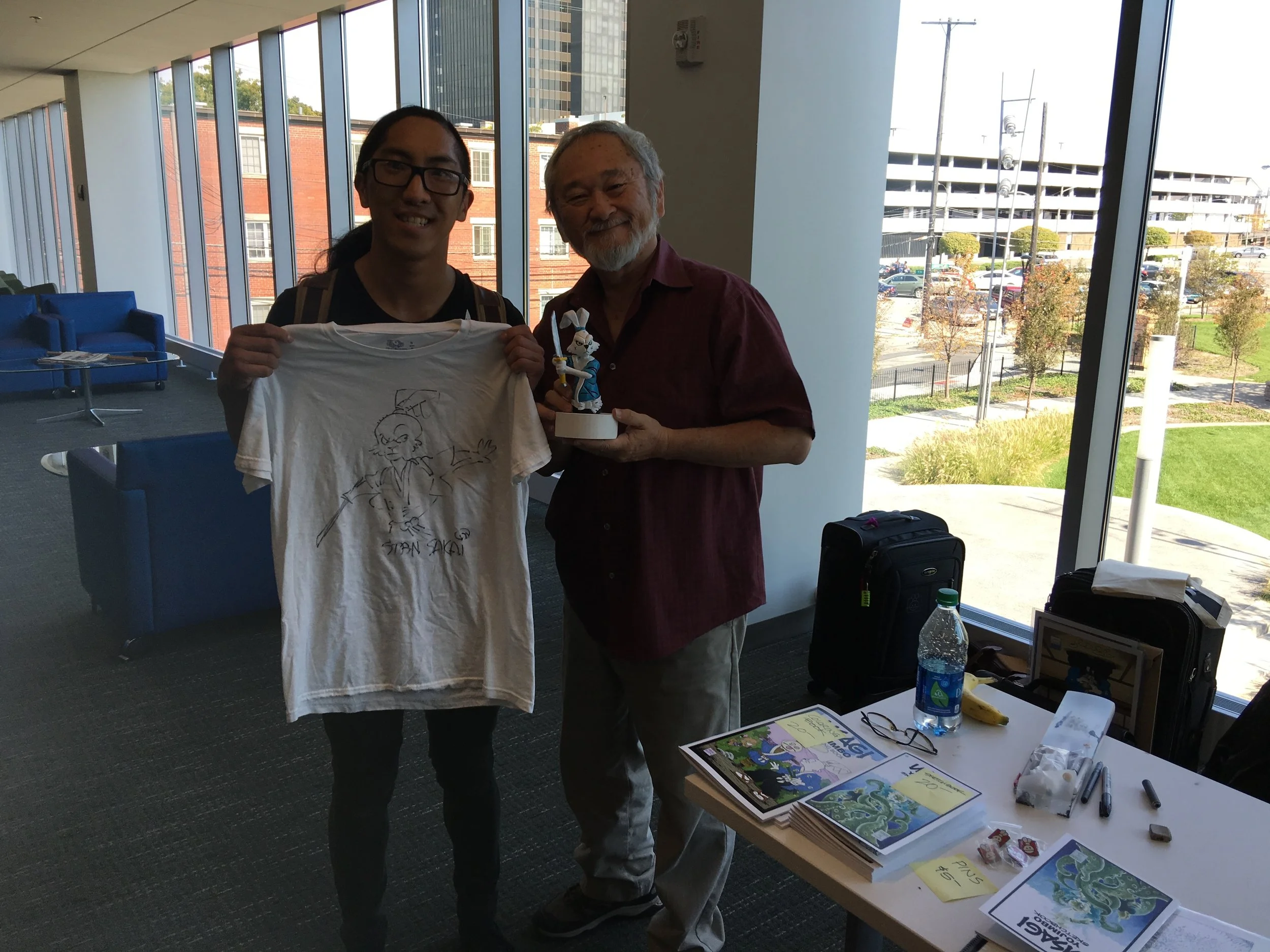 Stan and myself. I made a statue of Usagi and presented it to Stan today as a token of my appreciation. I had him sign my t-shirt and he drew Usagi, I now have an exclusive one of a kind Usagi Yojimbo t-shirt. 