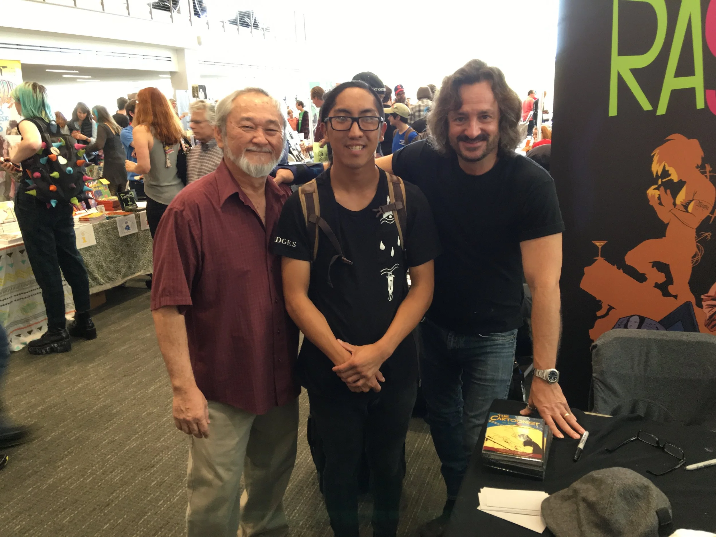 Just before Stan left for the airport I got a picture of myself with Stan Sakai and Jeff Smith. It was a wonderful and magical weekend getting to meet some fantastic artists and meeting Stan Sakai was my absolute highlight. During his artist spotlight we even got to touch, hold, and pass around works in progress for future issues and his notebook full of stories and writing for Usagi tales. What an amazing weekend. 