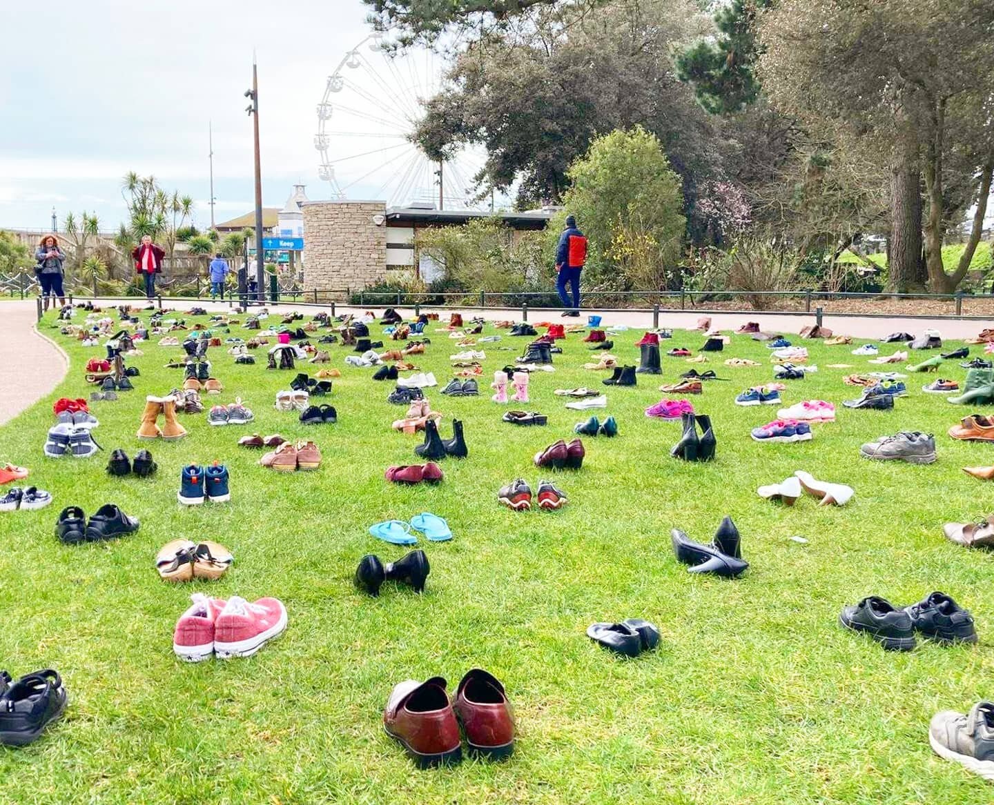 What a fantastic peaceful and impactful art protest our client @jaynejacksonphotography  organised today in Bournemouth Gardens. The #intheirshoes movement is all about people wanting to #takeastand against victim blaming and sexual abuse.

 Although
