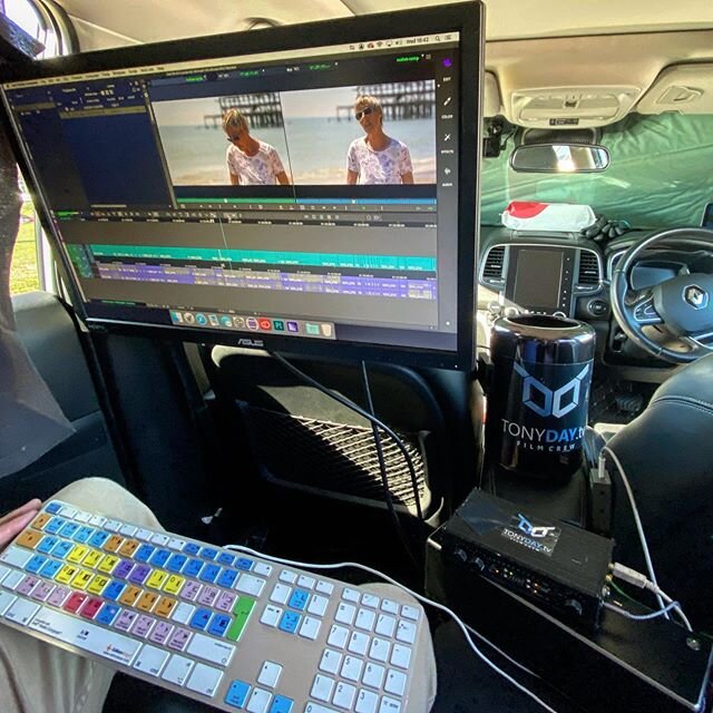 For those of you wondering how the monitor for my @avid.mediacomposer was running .. here is the secret... a MacPro tower/ bin fitted in between the front seats ( removable obvs ) #powerhouse @tonyday.tv