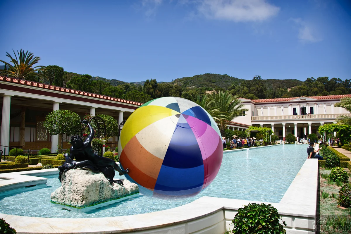 Proposal for a beach ball sculpture to float in the Getty Museum Pool, 2017 (Digital image)