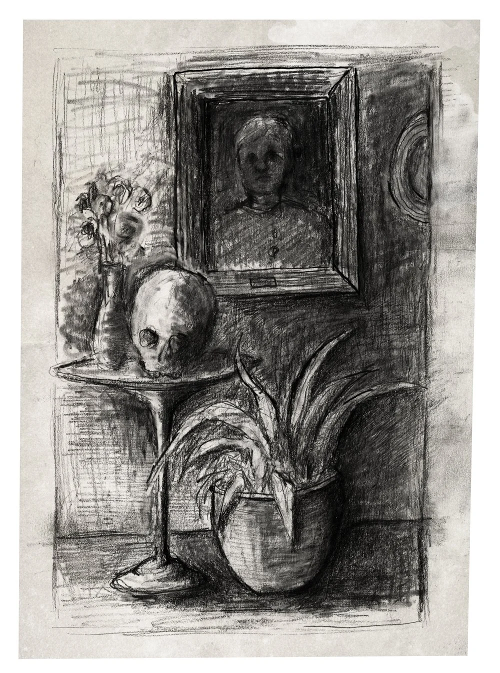 Portrait with the subjects skull on a Knoll Table in Front, 2015