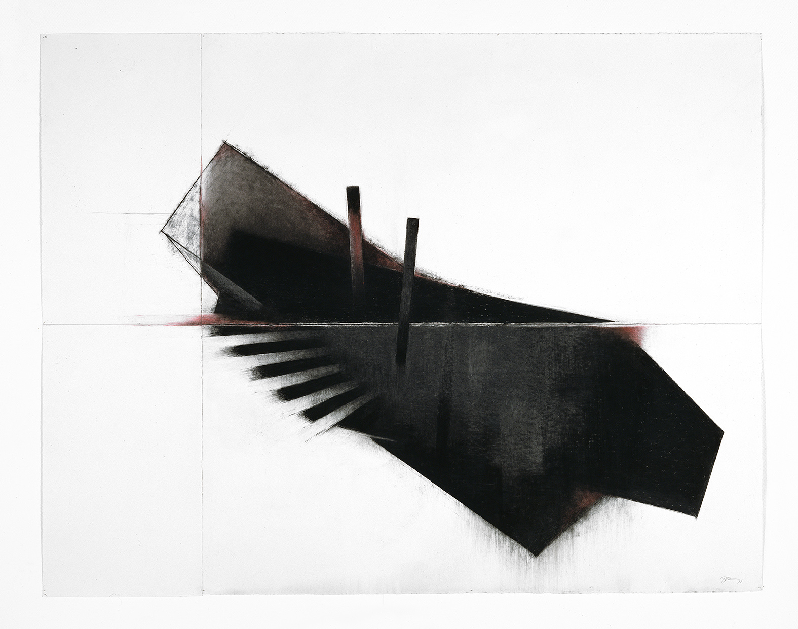 Seuils X (1998) Techniques mixes et papier collé sur papier Stonehenge, 126.6 x 211 cm, collection du Musée d’art contemporain de Montréal. photo : Richard-Max Tremblay