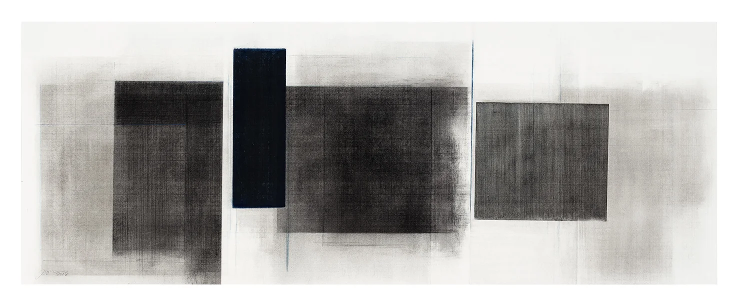 Séquence III (2018) Fusain, graphite et pigments sur papier, 43 x 112 cm, collection de l’artiste. photo : Richard-Max Tremblay