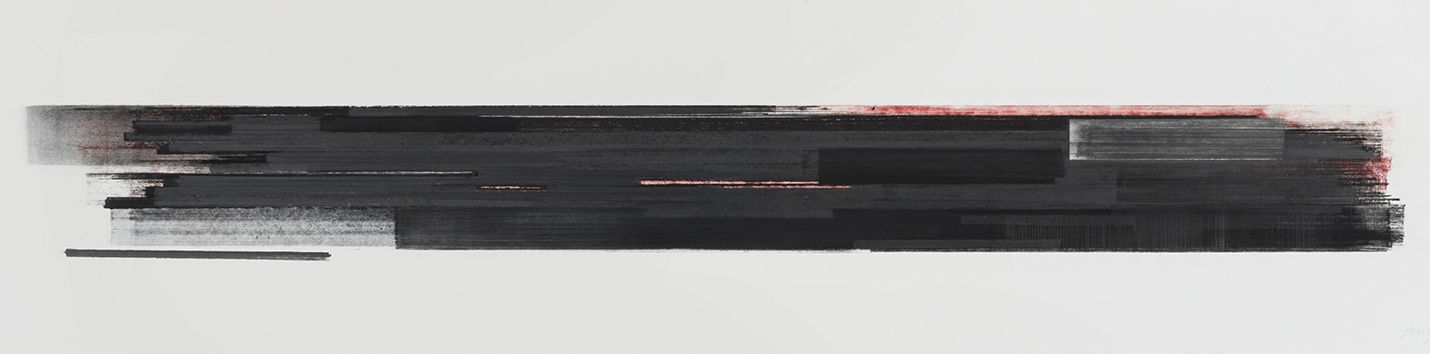 Stratification #29 (2015) Pastel, fusain, graphite et pigment à l’huile, collection de l’artiste, 25.4 x 91.4 cm