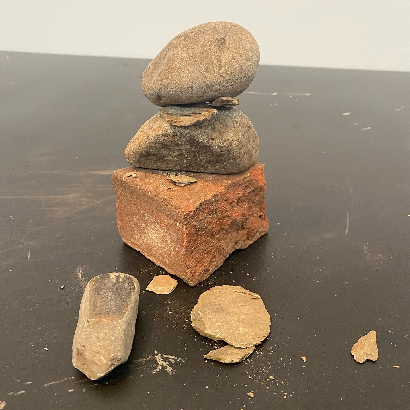 Among our activities today at Yale School of Art was leading students in a performance of Pauline Oliveros ROCK PIECE as evidenced by several stacks of rocks left around the performance space
