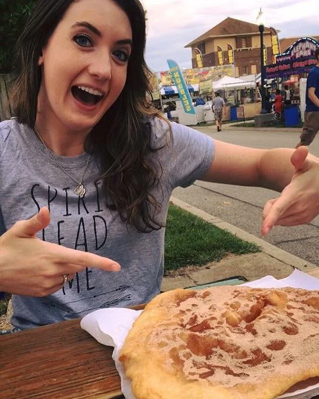When your duo partner peer pressures you into eating an elephant ear...but in all honesty, you didn't need that much convincing. #aberdeen #indianastatefair #duo #noregrets