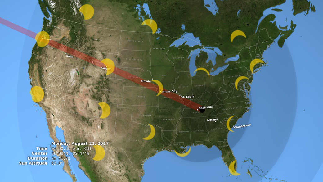 Map of the solar eclipse 2017 in the United States. Credit: NASA.