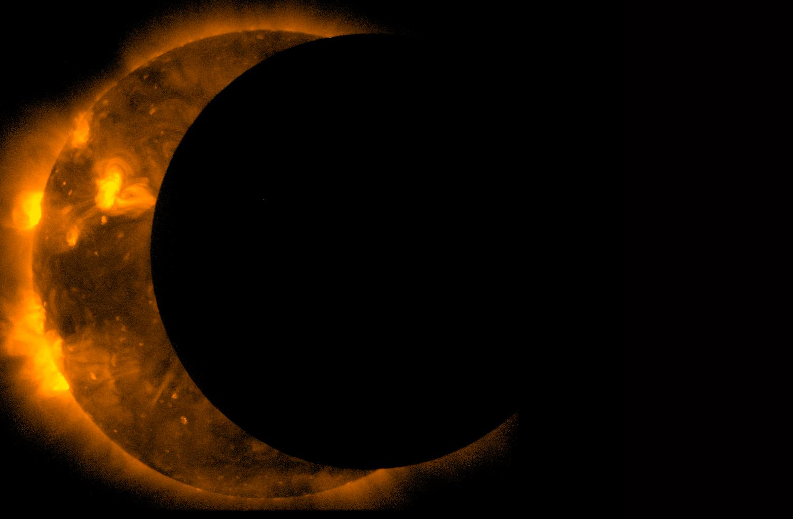 X-ray view of a solar eclipse in progress. Credits: NASA’s Goddard Space Flight Center.