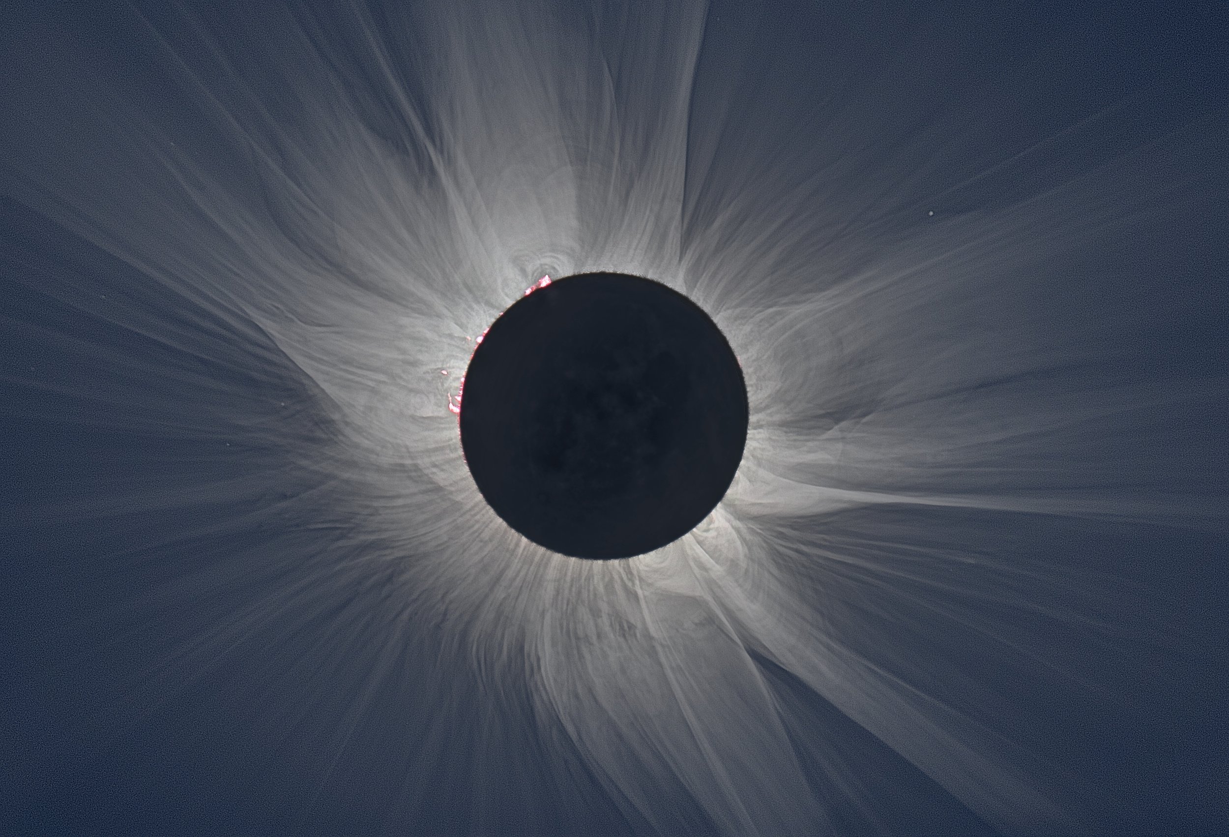 White light image of the solar corona during totality. Credit: M. Druckmüller.