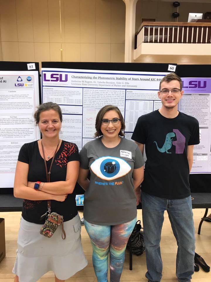 Photo of Katie (middle) with her advisor Tabby Boyajian at LSU SURF 2017.