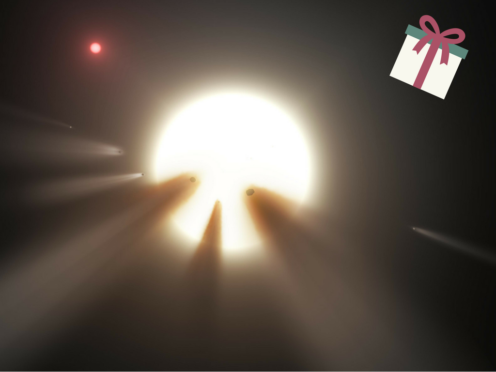 Artist's impression of an orbiting swarm of dusty comet fragments around Tabby's Star. Image credit: NASA/JPL-Caltech.