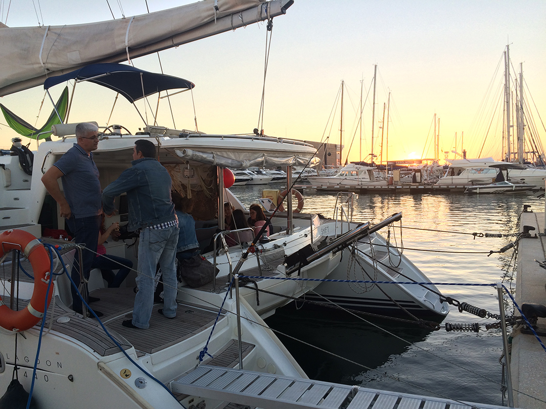 coming on board shift - docking in Europe has been backing in so we have a passarelle from the dock onto the boat. We had lots of family on board :-)