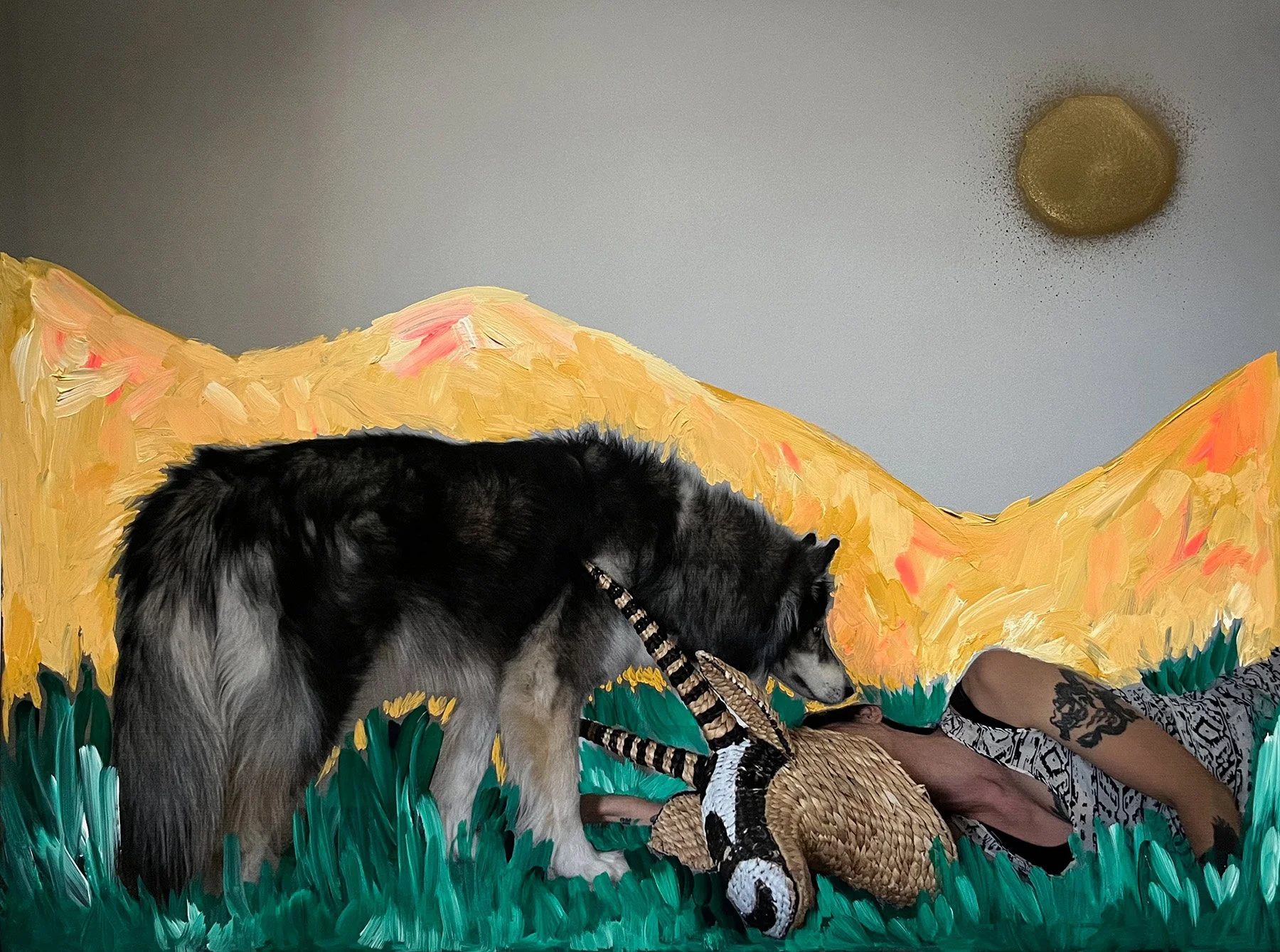 Shapeshifter, 2025, acyrlic, gouach & spray paint on inkjet print, 18.5" x 24"