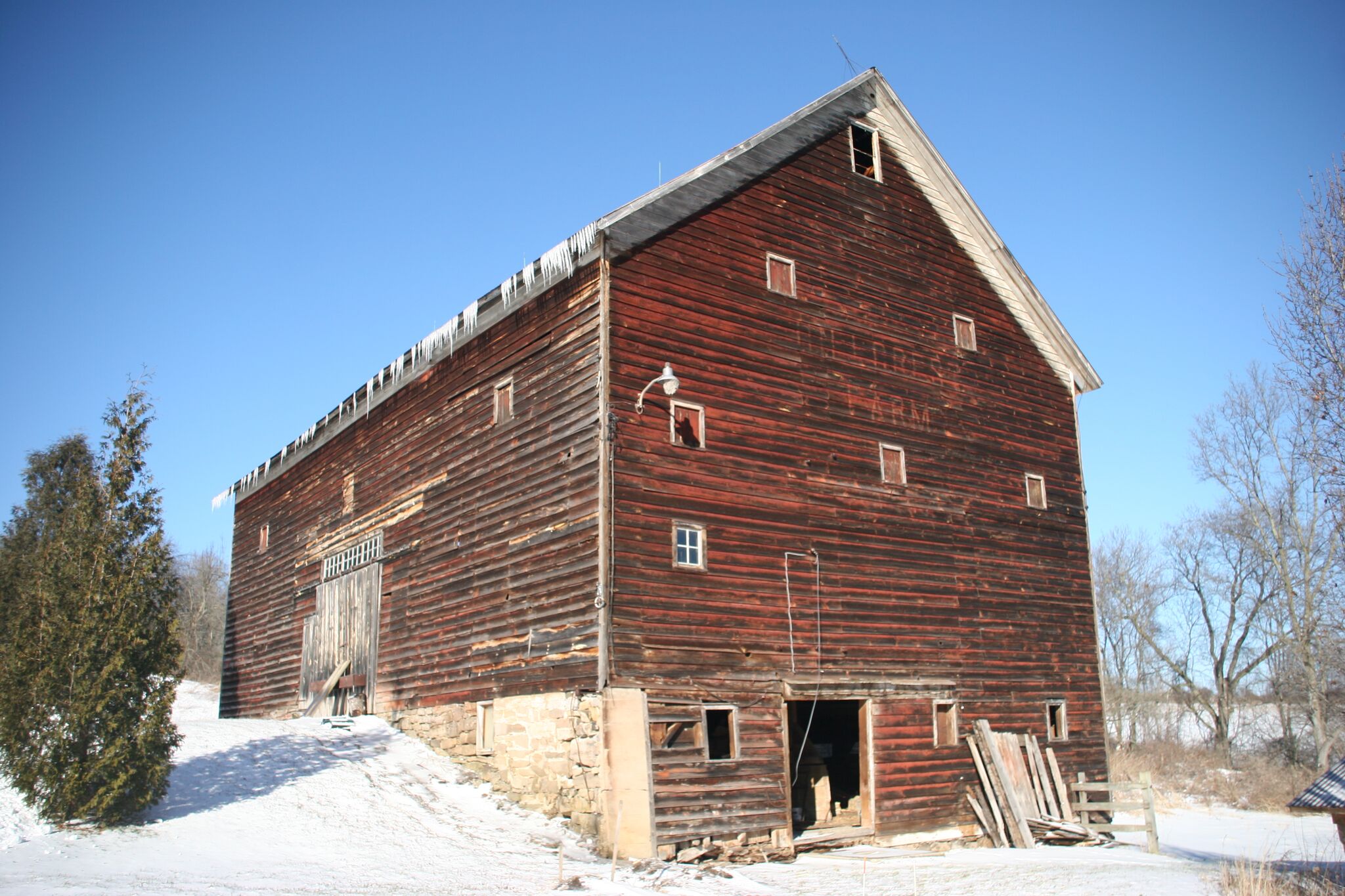 Type: Dutch Barn Name: Hill Crest Farms Dimensions: 40' x 64'6" Side Wall Height: 22' Era: Post Revolutionary War, Circa 1790 This undeniably unique frame is a rare find indeed. It represents an early example of a Dutch Barn conversion, where the Dutch Barn original to the property was converted into a much larger English style hay barn. Additionally, this Dutch Barn is quite special in that it's conversion, which took place in 1889, was documented most well in a hand written journal. The original footprint of this barn would have been closer to 40' x 42', however the exact original dimensions are difficult to determine at this time. A conversion back to the original smaller footprint is possible and would honor more closely the Dutch Barn's original form.