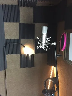 A Neumann U87 used for recording in the booth