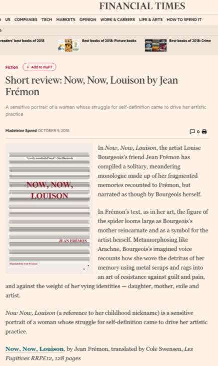 BEST BOOKS OF 2018: FICTION IN TRANSLATION , Financial Times, 24 November 2018