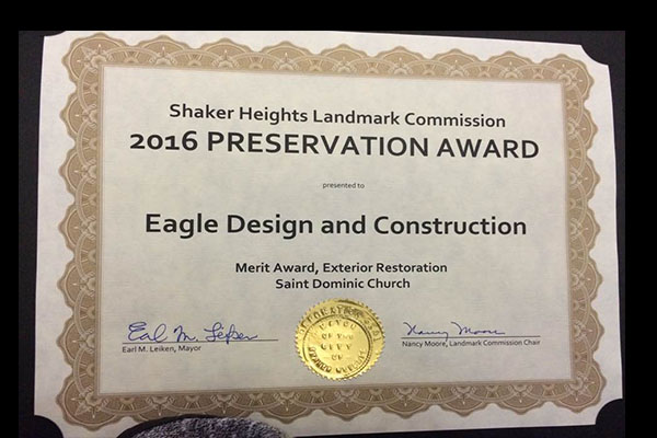 2016 Preservation Award from the Shaker Heights Landmark Commission 