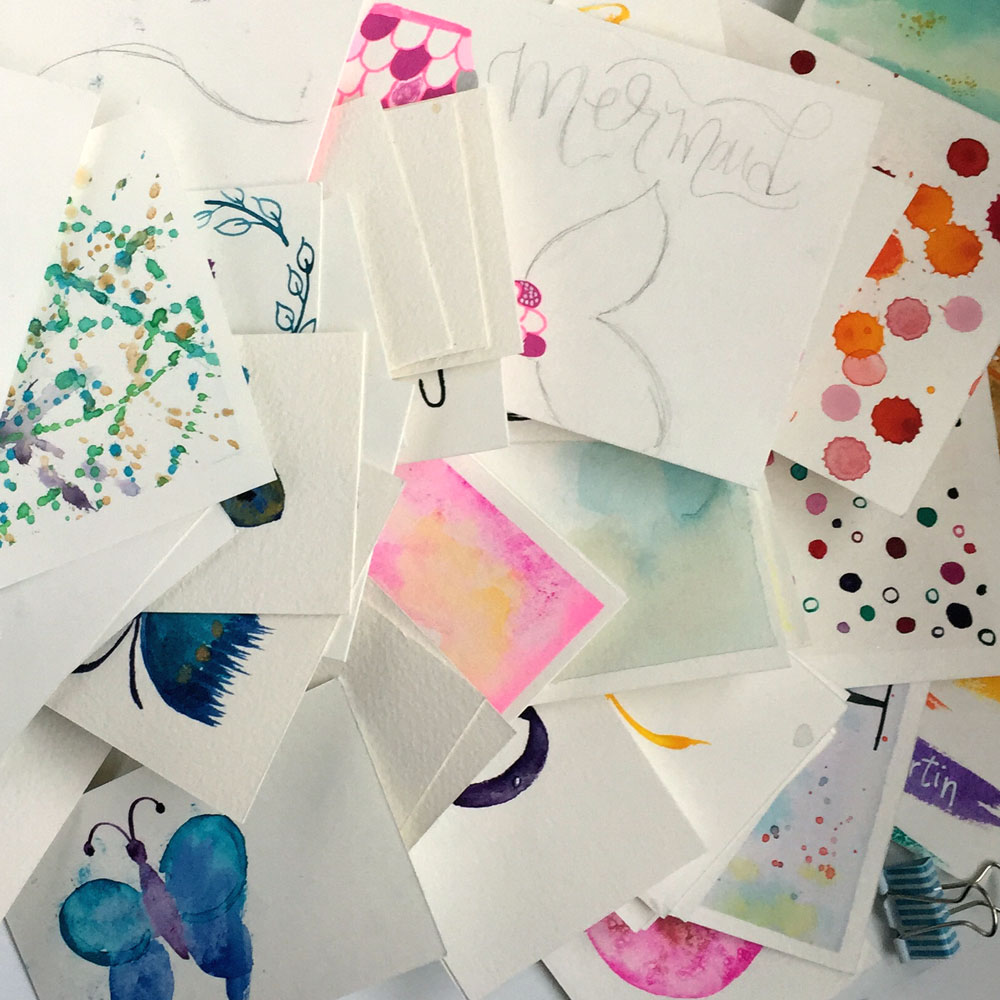 Up-cycling old scraps of watercolor paper- 'mess ups' add interesting colors and texture