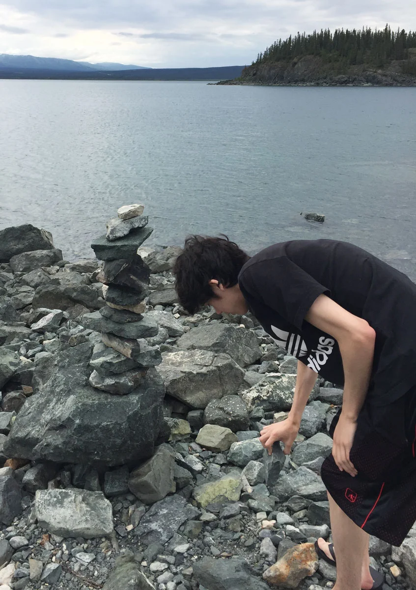 My son tried to add a rock, but decided not to 'rock the boat.'
