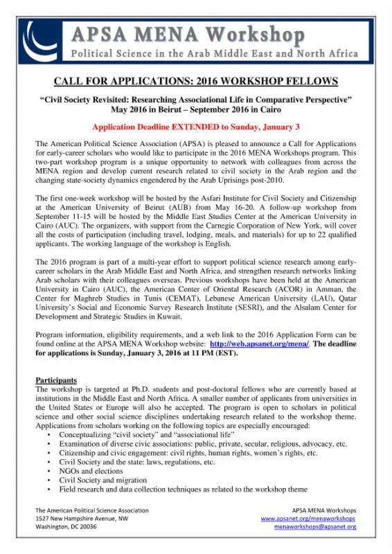Call for Applications: "Civil Society Revisited: Researching Associational Life in Comparative Perspective" 